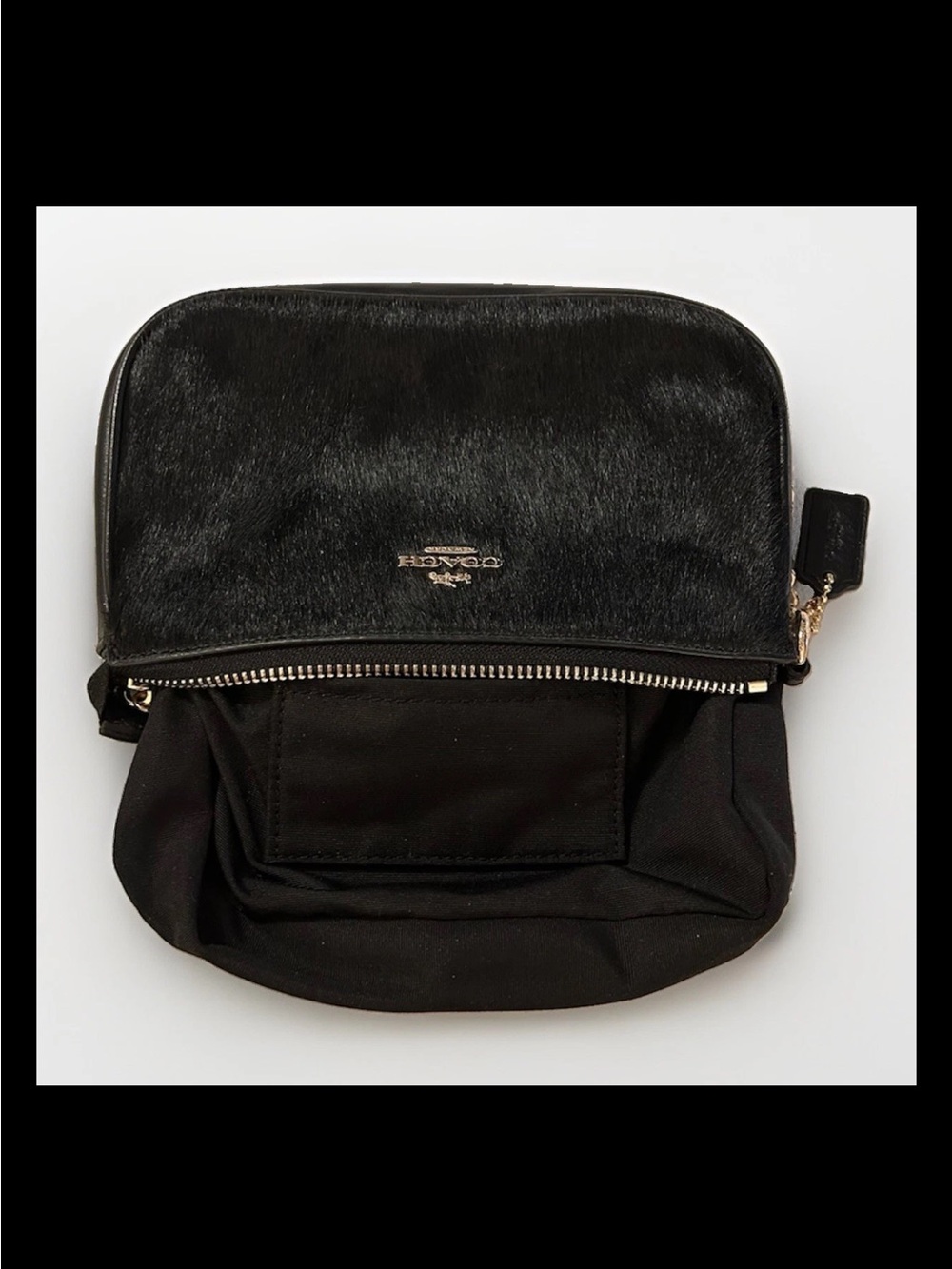 Coach Clutch Nolita 19, Black Haircalf, Black Leather Trim, Brass Chain Strap - Picture 7 of 9